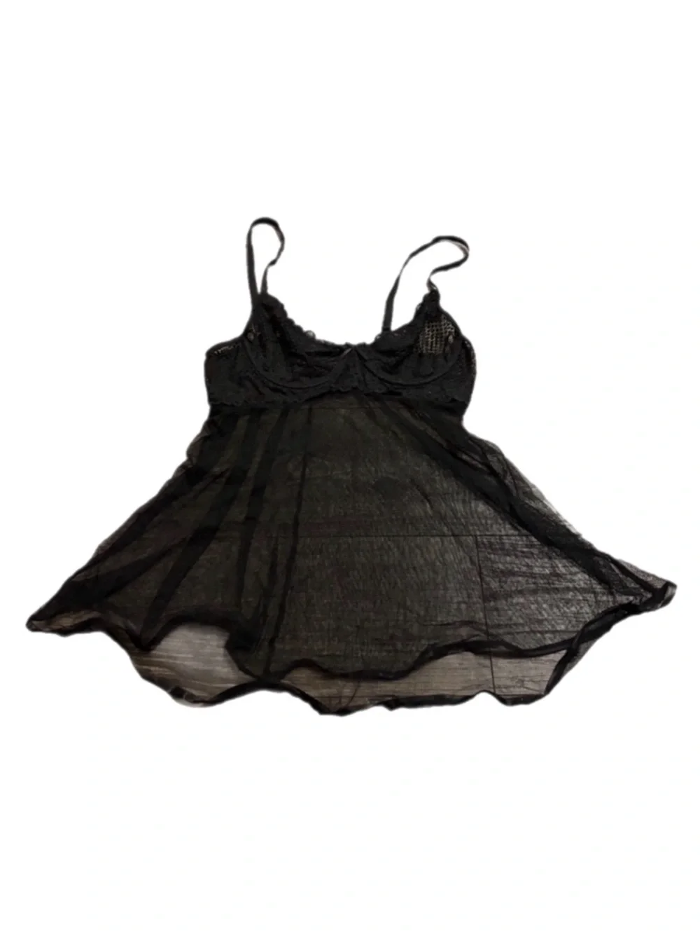 90s/Y2K Vintage Sheer Lace Cups Babydoll Cami Mini Slip (Black) Size S/M